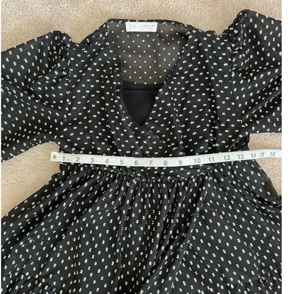 ZARA Black And Silver Sparkle Metallic Dot Mini Dress Girls Size 13-14 Years
